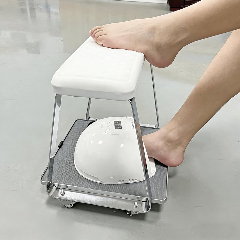 Pedicure Foot Rest with Wheels for Nail Art Techs, Foot Therapy Pedicure Cart with Storage Tray, Soft Cushion & Stainless Steel Stand, Pedicure Stool for Salons, Spa, Massage, Home (White)