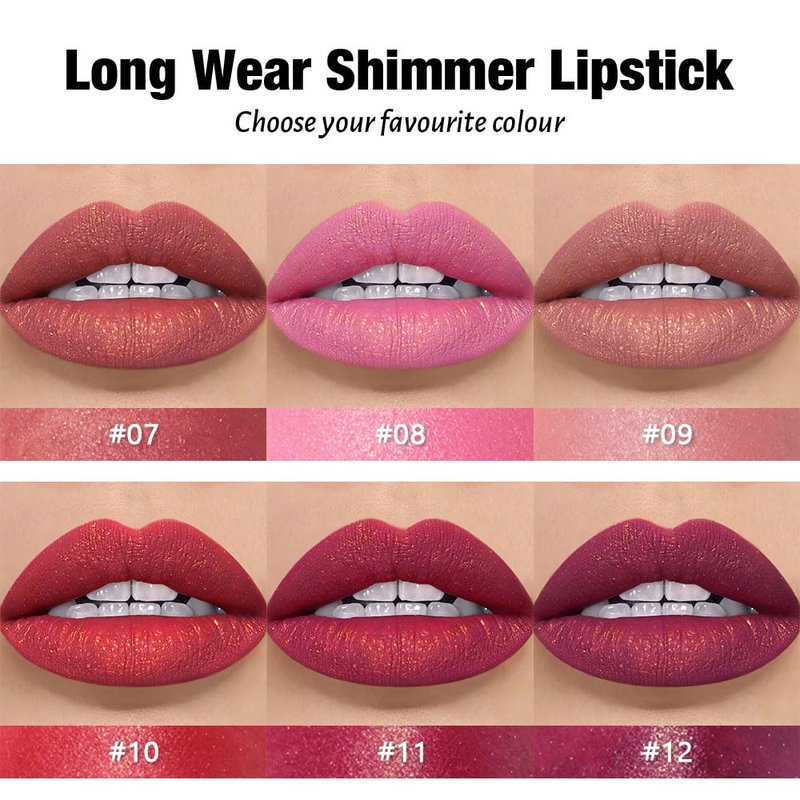 3Pcs Nude Pink Metallic Lipstick Lip Gloss for Women Set,Lightweight Shimmer Frosted Long Lasting Lipstick,Glitter Lip Stain Waterproof Smudge Proof 24 Hour Full Coverage Lip Makeup,Vegan（07,08,09)
