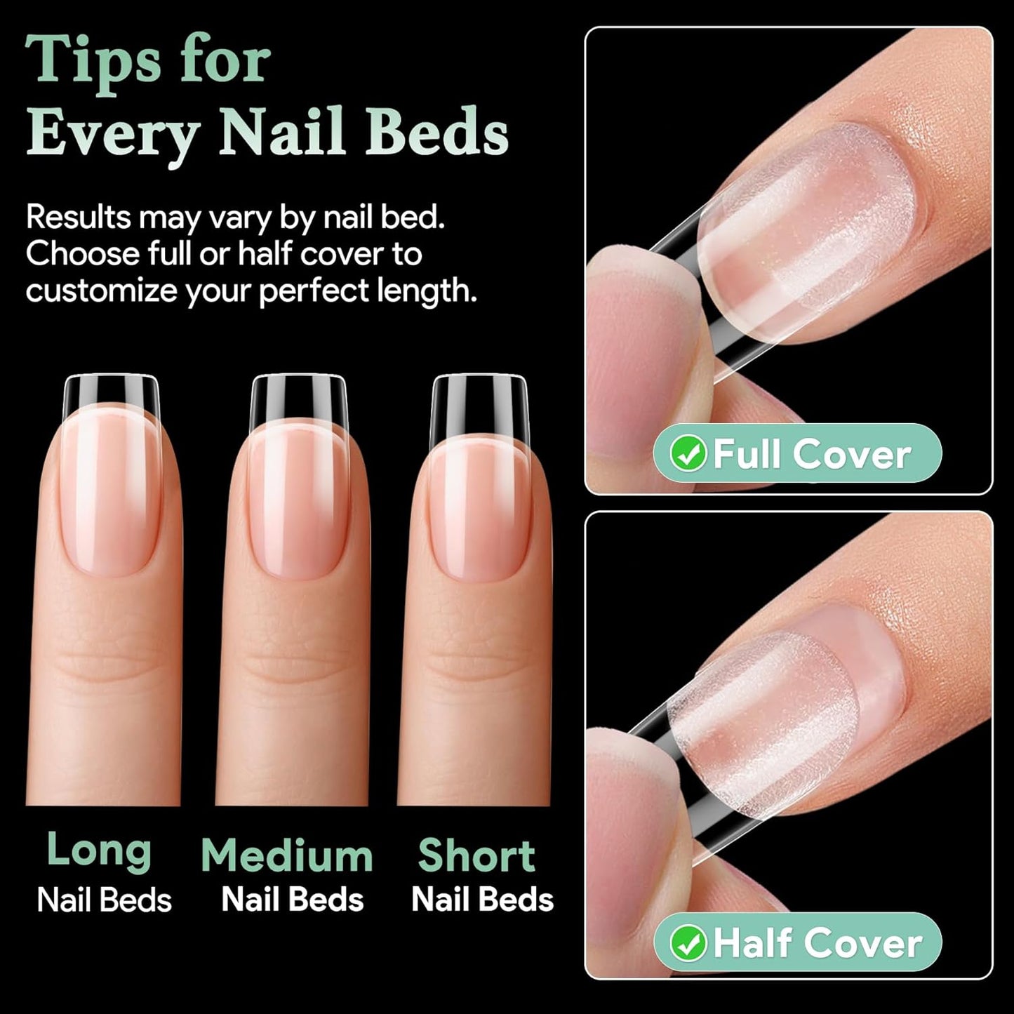 Skiennix Short Square Nail Tips - 216pcs Acrylic Matte Clear Press-On Nails | Full Cover DIY Manicure