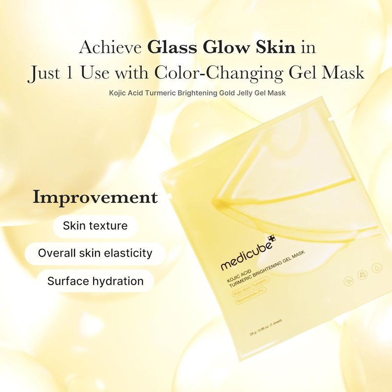 Medicube Jelly Gel Mask - Brightening Kojic Acid & Turmeric | Overnight Hydrating Face Mask for Radiant Skin | 28g x 4ea
