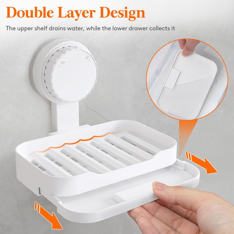 Lifewit Suction Cup Shower Caddy + Soap Dish, Removable Large Basket and Bar Soap Holder for Inside Shower, NO-Drilling Bathroom Kitchen Organizers, 31 x 17 x 14 cm/12 x 5 x 7 inch, Set of 1