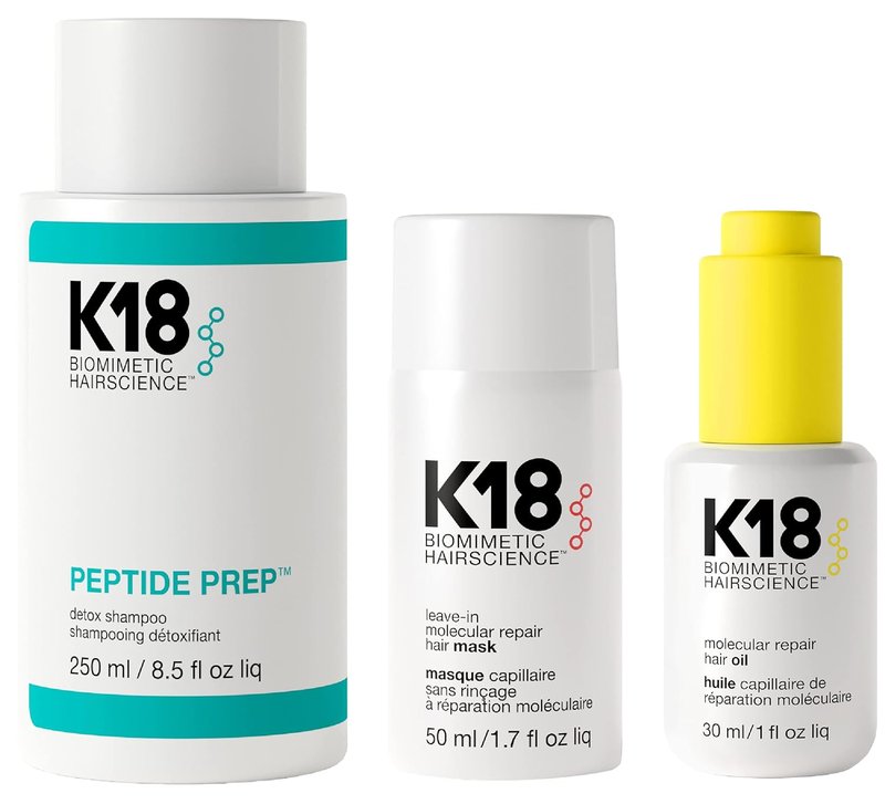 K18 Detox & Repair Bundle | Color Safe Detox Shampoo, Leave-In Mask & Strengthening Oil - 50ml, 8.5oz, 30ml