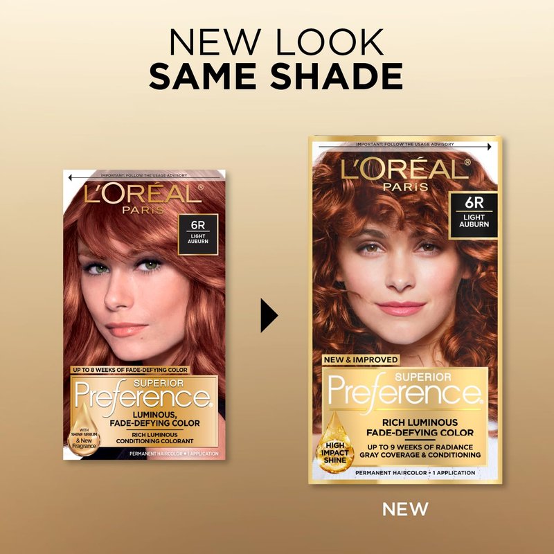 L'Oreal Paris Hair Color - Superior Preference Light Auburn 6R | Fade-Defying, Up to 9 Weeks of Radiance