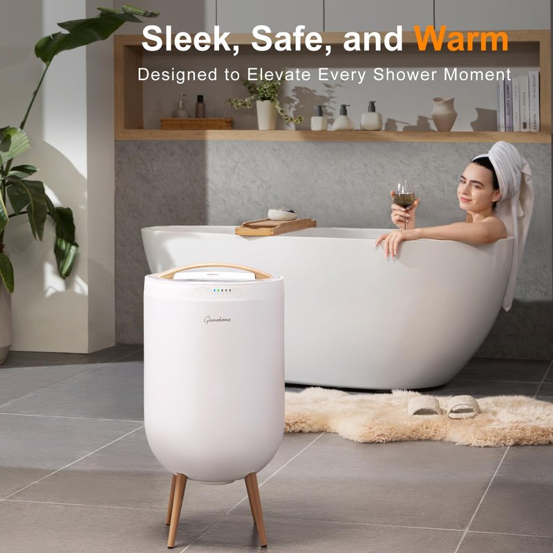 GAMOHOME Towel Warmer Luxury Heated Bucket – Bluetooth Speaker, Ambient Light & Auto Shut Off – Fits Two 40"x70" Towels, Bathrobes, Blankets – Great Gift Idea