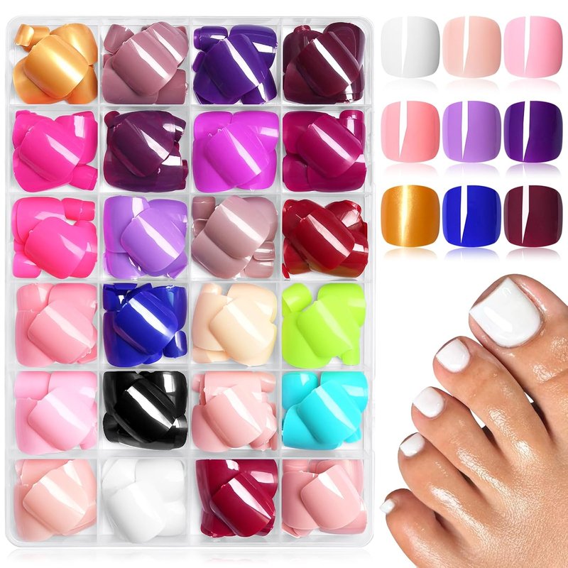 Press On Toenails for Women - 576pc Short Square Acrylic Fake Toenails with Glue Tabs | Easy Application