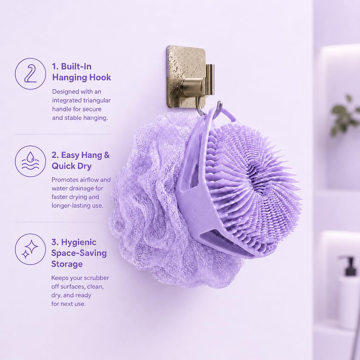 2-in-1 Silicone Body Scrubber & Mesh Loofah Sponge – Exfoliating Silicone Shower Scrubber with Soft Loofa Puff, Bristles, Non-Slip Grip, Quick Dry, Hygienic Body Scrubber for Women & Men