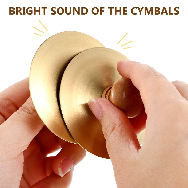4Pcs Finger Cymbals with Wooden Handles, Finger Cymbals Percussion Instrument, Mini Belly Dance Hand Cymbal, Metal Finger Zills，7cm/2.75in