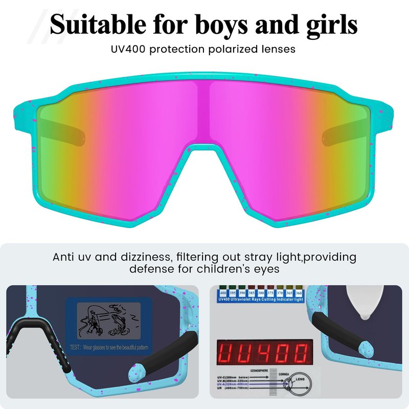 Polarized Kids Sunglasses, UV400 Protection Baseball Sunglasses for Youth Boys Girls, Softball Cycling Running Sports Glasses