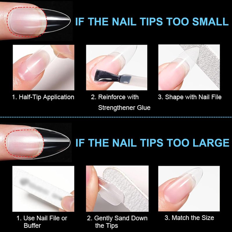 BlueZOO Gel Almond & Squoval Nail Tips 600Pcs - Medium 2 Shapes Acrylic Fake Nails Pre-etching Tapered Square and Almond Press On False Nail for Extension Manicure Home DIY Salon Supplies, 15 Sizes