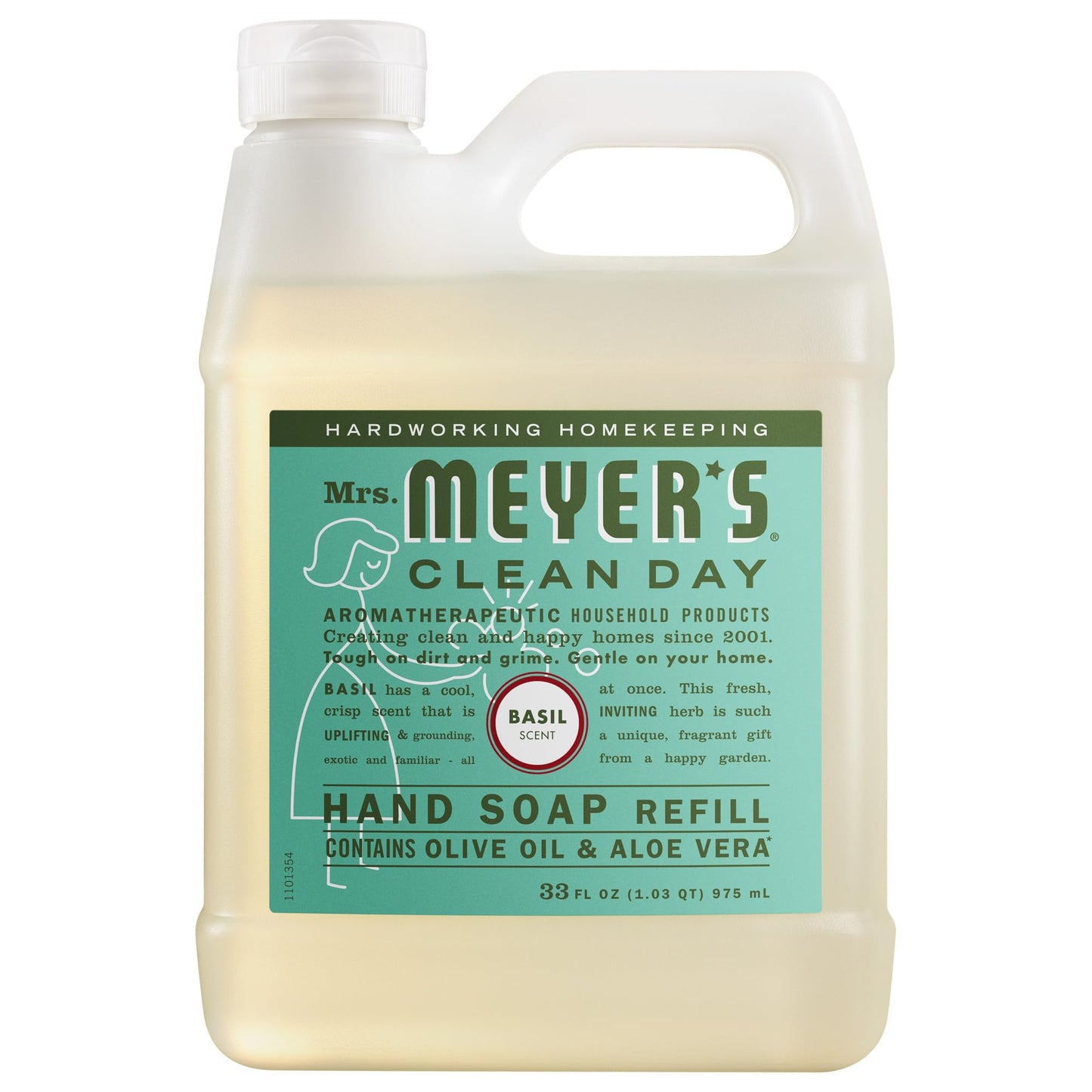 MRS. MEYER'S CLEAN DAY Hand Soap Refill, Made with Essential Oils, Basil, 33 fl. oz