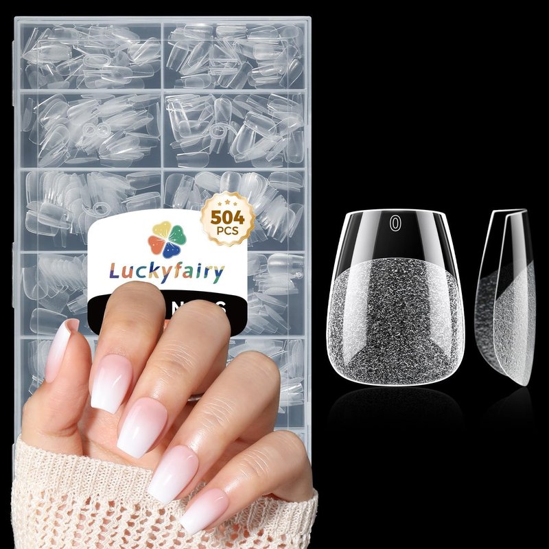 Extra Short Nail Tips: 504pcs Pre-shaped Half-matte Coffin Short Nails, 12 Sizes XS Clear Full Cover Fake Nails Soft Gelly Ballerina Press on Gel Nail Tips for Extension