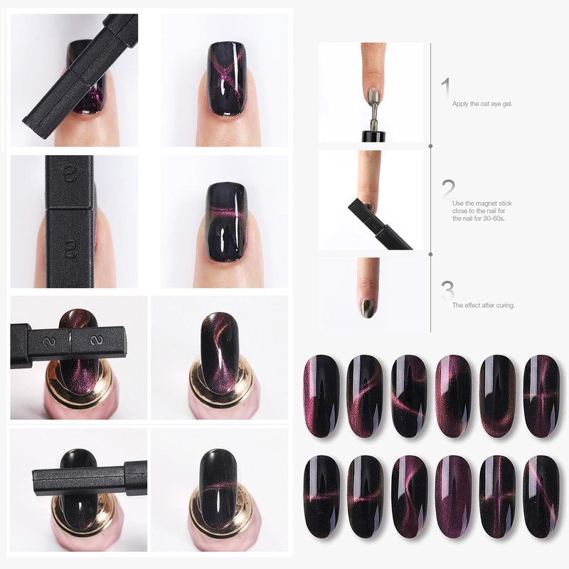 HYWWPFLAY 9Pcs Cat Eye Nail Magnet Tools Cat Eye Nail Polish Magnet Stick 3d Cat Eye Gel Nail Polish Magnetic Wood Multifunctional Strong Magnet for Nails Salon or DIY Nail Art Accessories