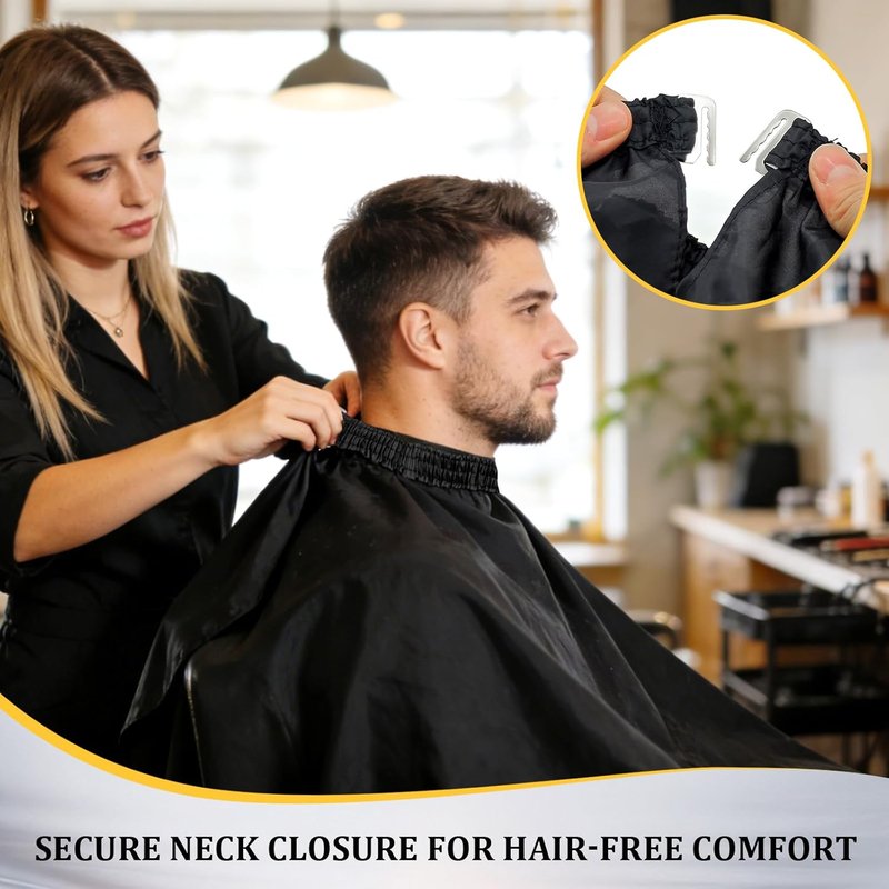 Barber Cape - Water-Resistant Hair Cutting Cape Set with Neck Duster & Brush | 63 x 47 in, Black