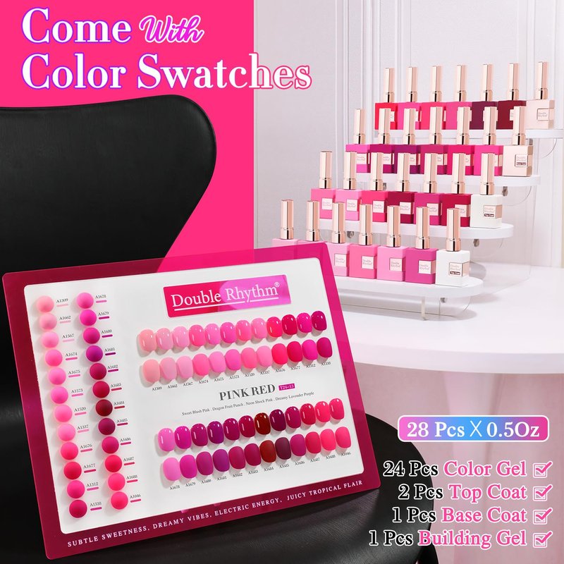 Double Rhythm 28Pcs 0.5Oz Gel Nail Polish Set Same Color Same Bottle Gel Polish Kit Nail Art Manicure Salon DIY at Home for Women