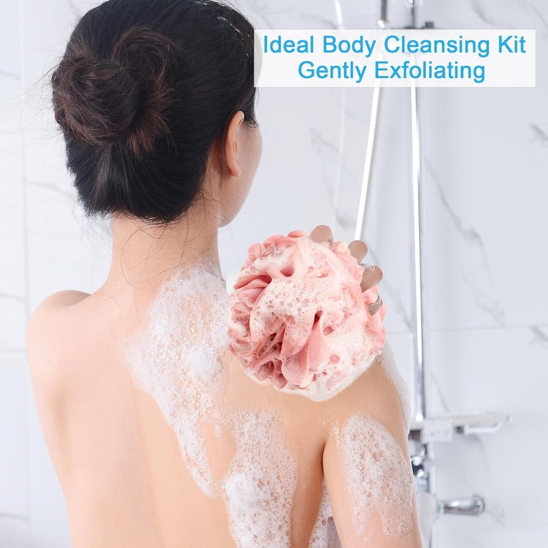 AmazerBath Loofah Sponge Set of 4 | Exfoliating Body Scrubber in Sunset Berry Colors - 60g Each