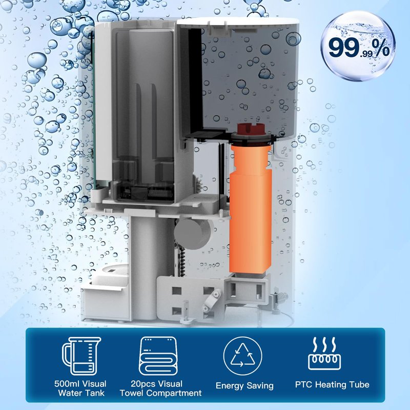 Hot Face Towel Dispenser,Small Towel Warmer,Automatic Disposable Hot Face Towel Heater Machine,5-Second Heating,Portable Compressed Towels Steamer for Facials(1Machine+60pcs towel)