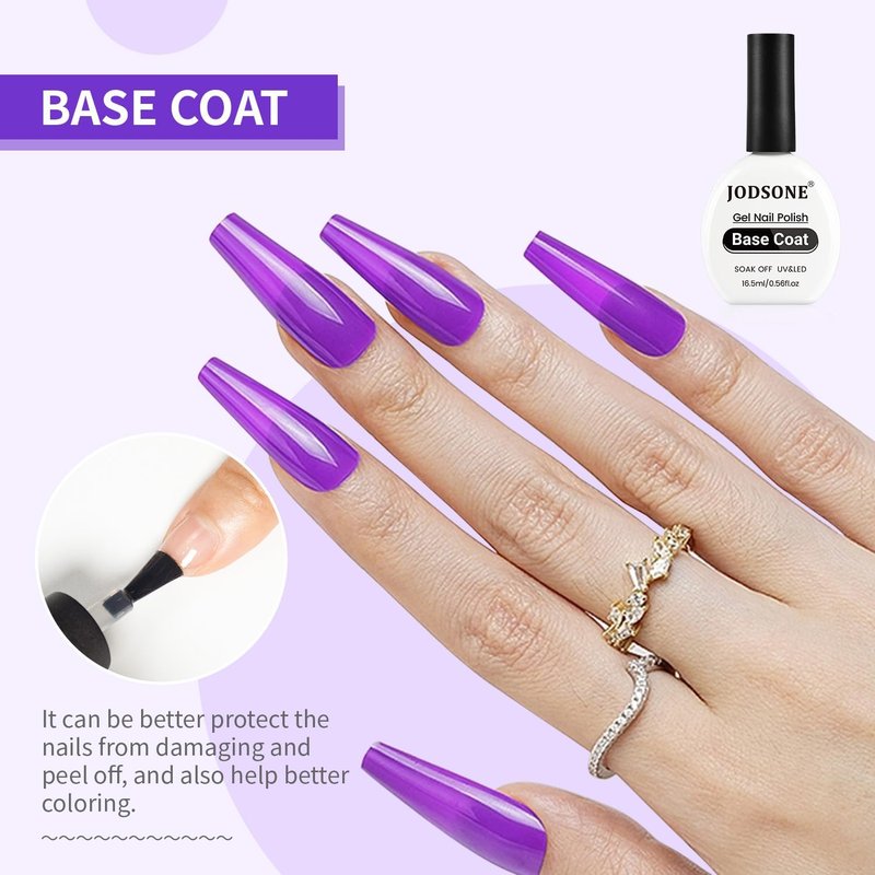 JODSONE 2Pcs 16.5ml Top Coat Base Coat Gel Polish Set No Wipe Clear Long Lasting Need U V Lamp Cured at Home DIY Nail Salon Girl Gift