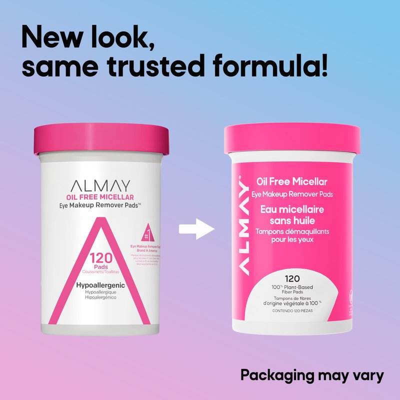Almay Oil Free Micellar Eye Makeup Remover Pads, Gentle & Hypoallergenic, Fragrance-Free, Ophthalmologist Tested, Suitable for Sensitive Eyes, 120 count