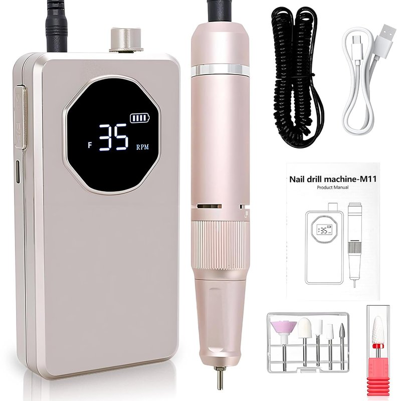 Professional Nail Drill - High Torque 35000 RPM Electric File for Acrylic & Gel | Portable Rose Gold Manicure Tool