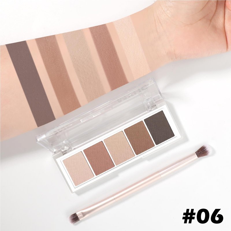 5 Colors Matte Eyeshadow Palette with Brush - Neutral Nude Taupe Dark Brown Eye Shadow Palette Makeup, Natural Waterproof Cool-Toned Eyeshadow for Green & Blue & Brown Eyes and Smokey Makeup, 06#