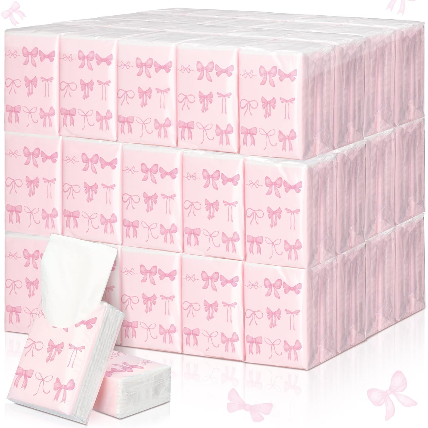 Therwen 20 Pack Pocket Tissues Travel Packs Bulk Weeding Party Favors Individual Small Tissue Packs Pocket Size Facial Hand Towels for Travel Outdoor Car Offices (Pink Bow)