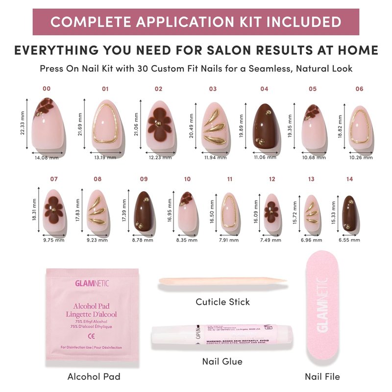 Glamnetic Press On Nails - Short Almond Floral Design Fake Nails | Glossy Finish, 30-Piece Kit with Glue - Perfect for Summer