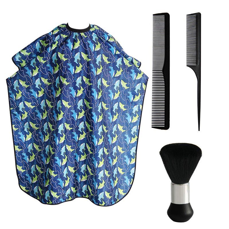Kids Haircut Cape Set - Professional Dolphin Apron with Neck Duster Brush | Extra Long 47x39 Inch