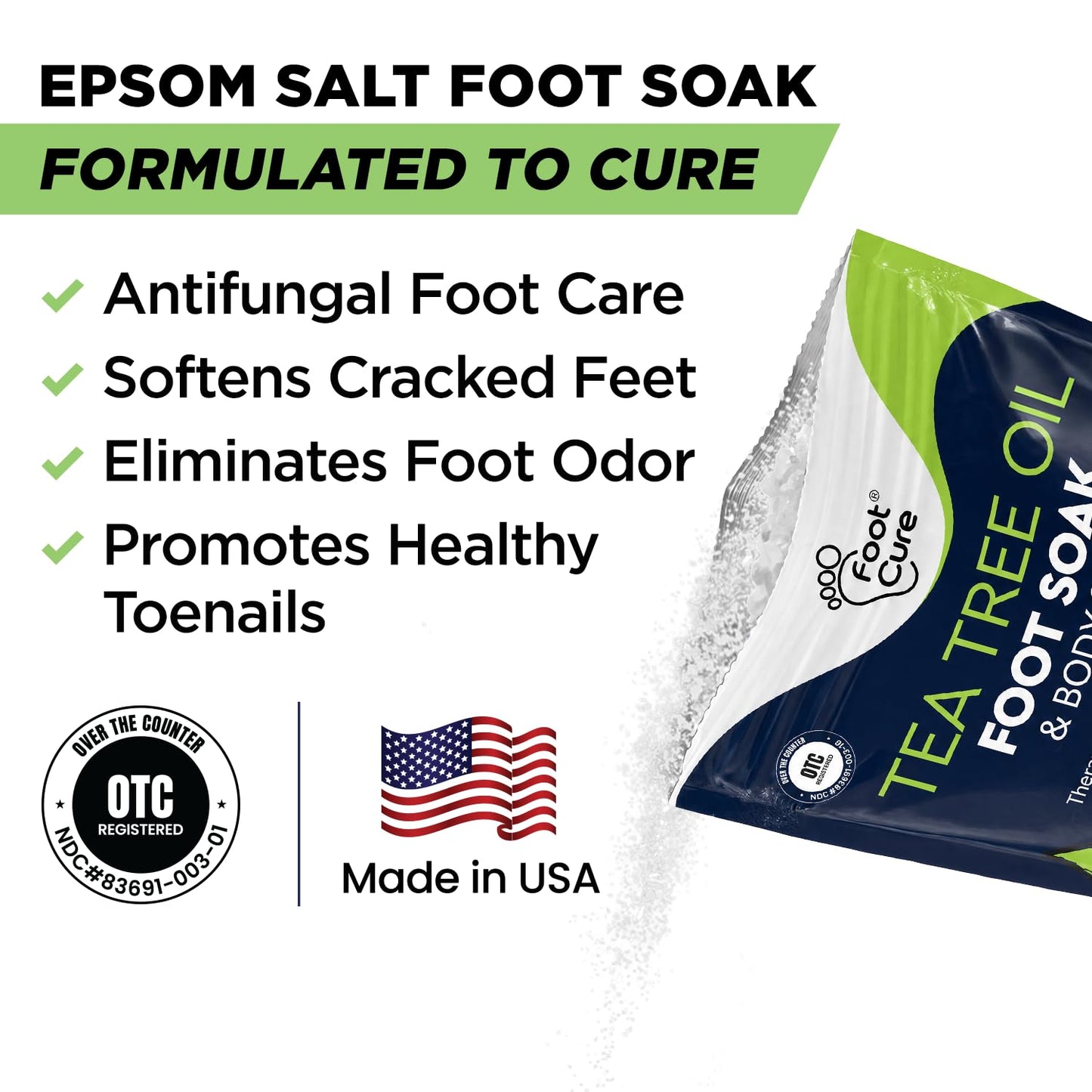 Tea Tree Oil Foot Soak with Epsom Salt - For Toenail Repair, Athletes Foot, Softens Calluses, Soothes Sore & Tired Feet, Nail Discoloration, odor Scent, Spa Pedicure Care - Made in USA 16 oz