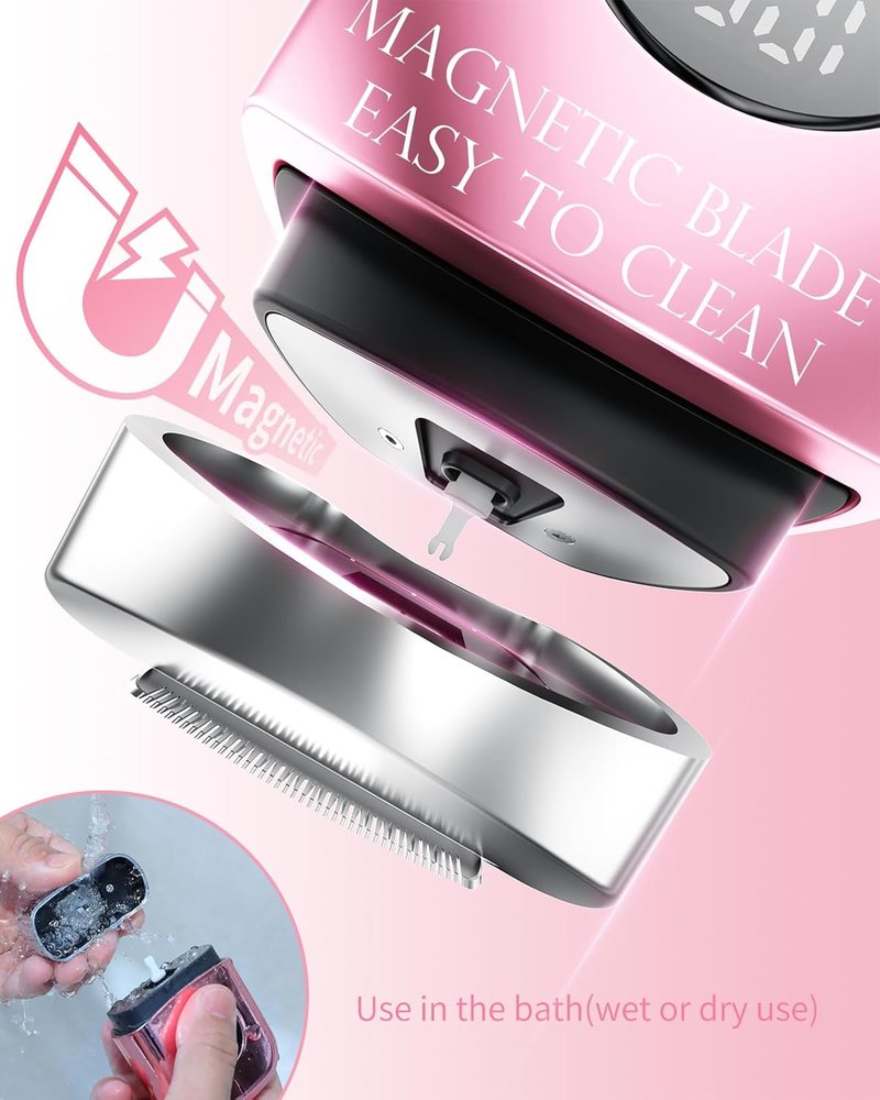 Cordless Electric Razors for Women - Rechargeable Travel Shaver with LED Display | Pink Body Trimmer for Face, Bikini & Legs