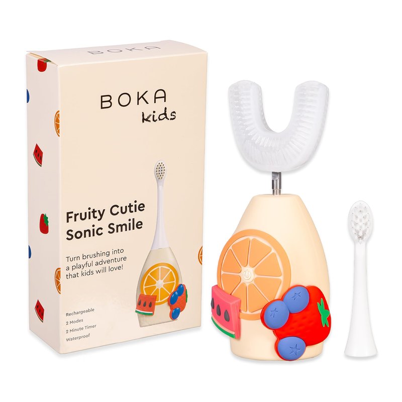 Boka Kids Sonic Electric Toothbrush - Rechargeable Sonic Powered Toothbrush - Food Grade Silicone Bristles for Deep Cleaning - Dentist Recommended Oral Care - U Brush and Nylon Brush Set