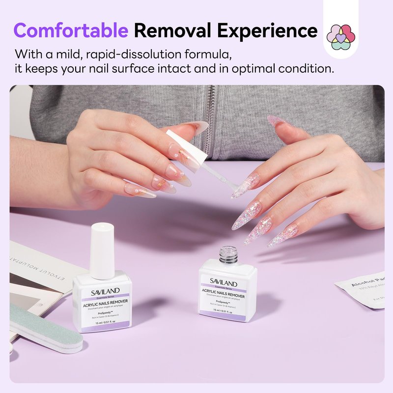 SAVILAND Acrylic Nail Remover Kit: 2 Pcs Powerful & Efficient Acrylic Remover with Cuticle Oil Nail File Tools Professional Acrylic Remover Set No Need Soaking Or Wrapping for Home Use