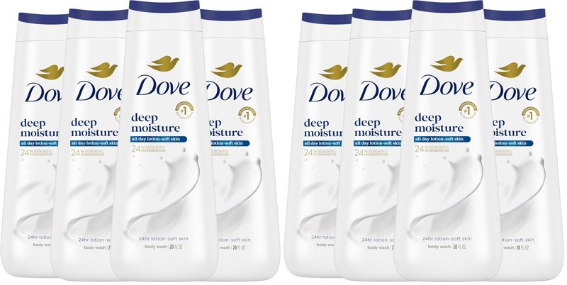 Dove Body Wash with Natural Nourishers for Instantly Soft Skin and Lasting Nourishment Deep Moisture Cleanser That Effectively Washes Away Bacteria While Nourishing Your Skin 20 oz,(Pack of 8)