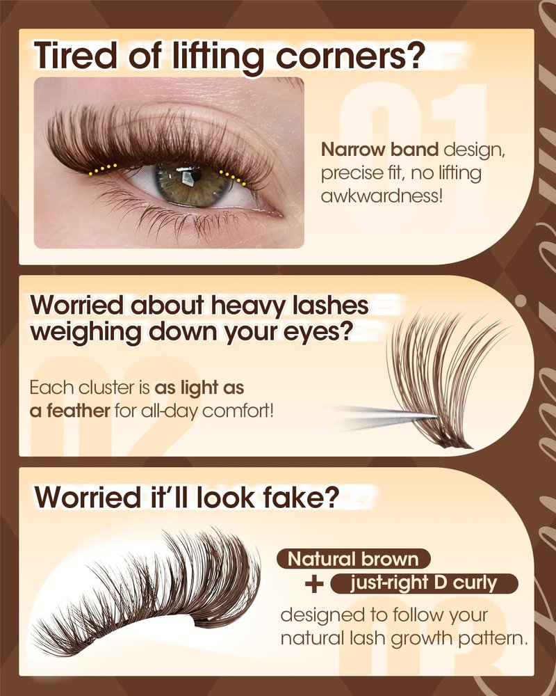 Brown Lash Clusters Fluffy Eyelash Clusters Wispy Cluster Lashes Dark Brown Cluster Eyelash Extensions Volume Individual Lashes 50D Lash Extension 10-16MM D Curly DIY Eyelash Extension by Lvmixwig
