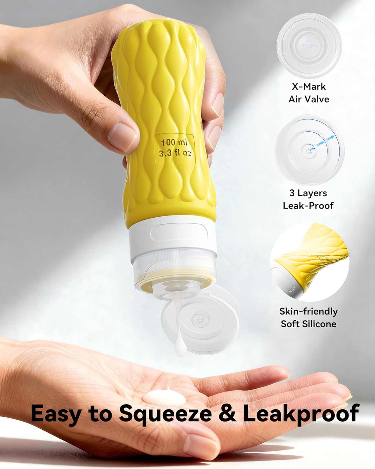 Skiennix Silicone Travel Bottles - Leakproof 8-Pack Toiletry Containers | 3.4 oz & 1.7 oz Sizes