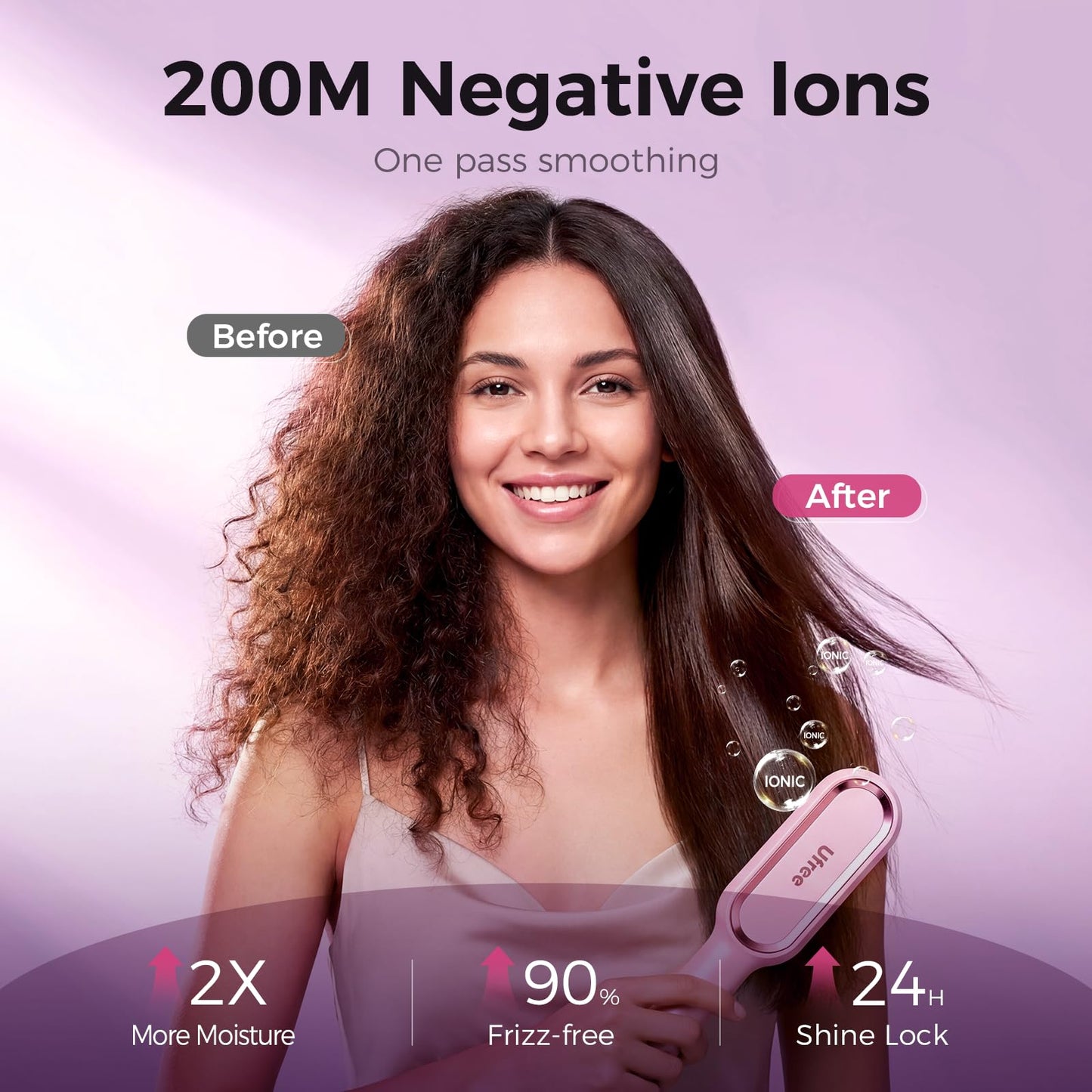 Ufree Negative Ions Hair Straightener Brush, 9 Fast-Heating Temp Settings with LED Display, Ionic Straightening Hot Comb for Women, Professional Styling Tool for Silky Shine, Dual Voltage