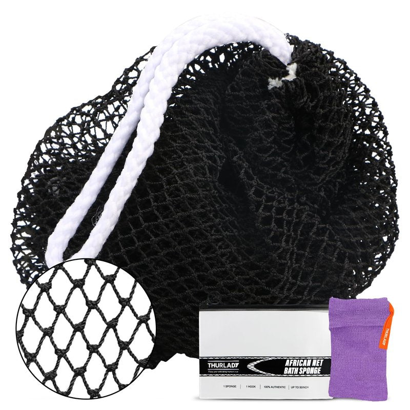 African Net Sponge, Exfoliating Body Scrubber for Cleansing & Gentle Exfoliation, Stretchable Bath Sponge for Hard-to-Reach Areas, African Body Care Daily Use Shower Essentials, with 1 Soap Saver Bag