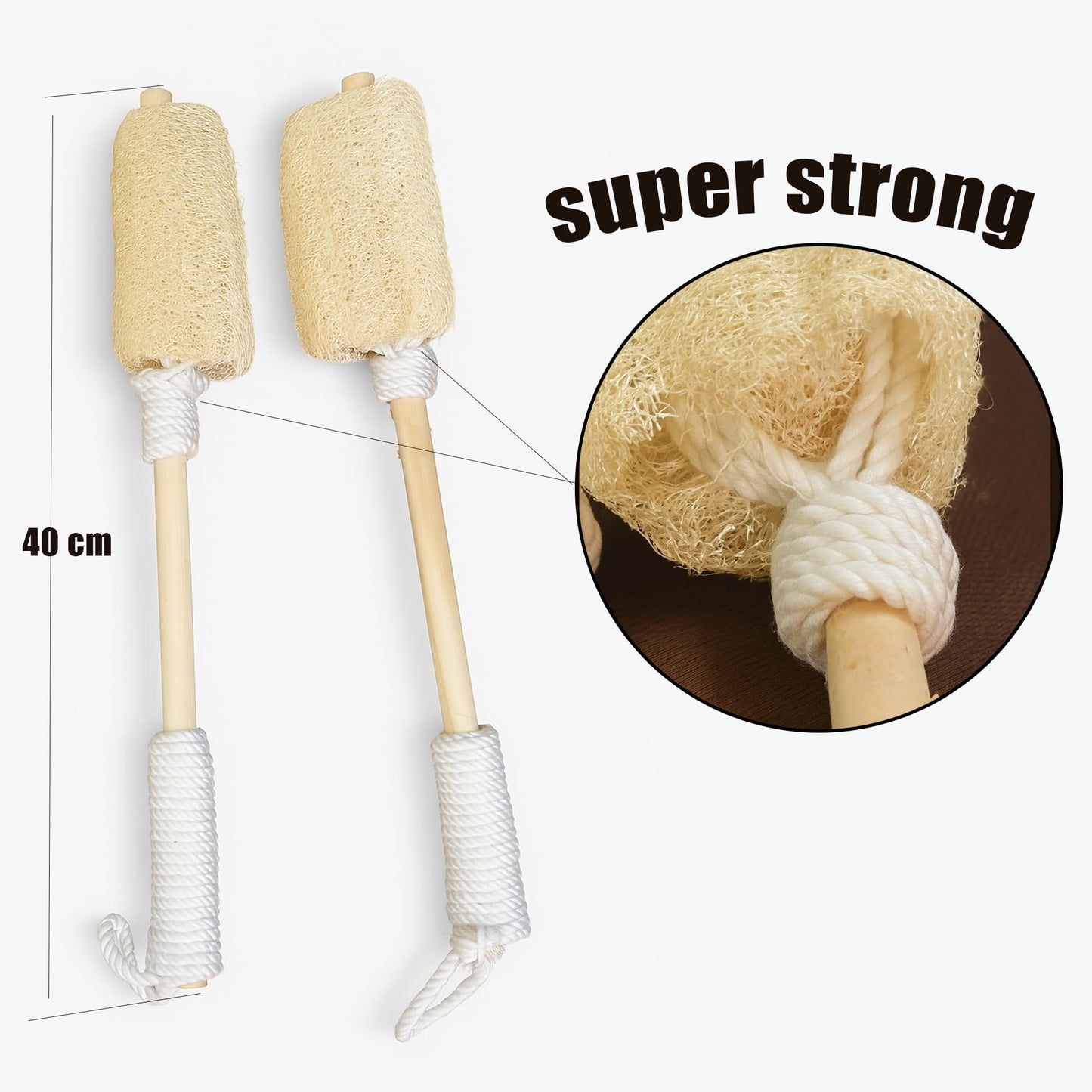 Natural Loofah Back Scrubber with Long Handle 2 Pcs – Natural Loofah Sponge & Brush for Men Women – Loofah with Handle for Bath & Shower, Exfoliating Back Loofa