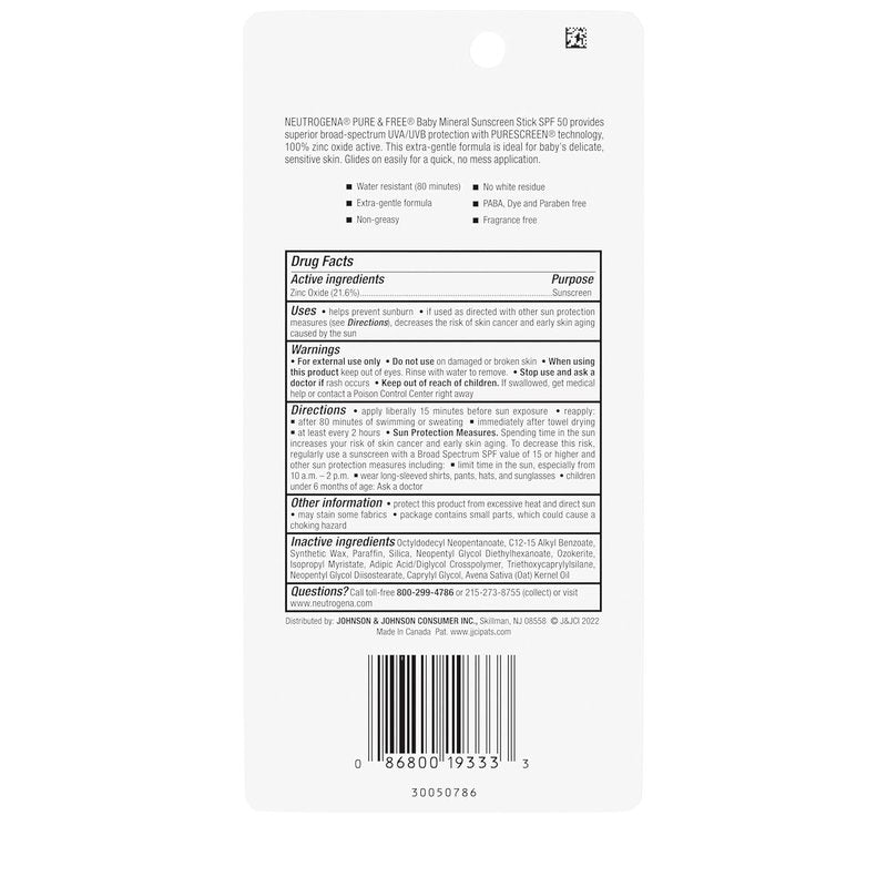 Neutrogena Baby Mineral Sunscreen Stick - SPF 50, Water-Resistant, Hypoallergenic | 0.47 oz
