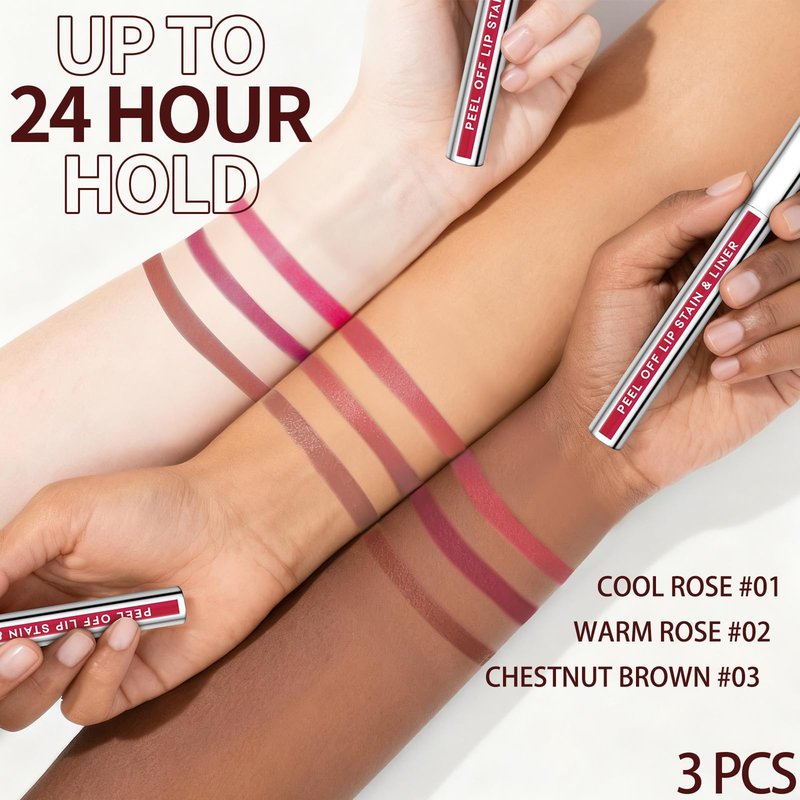 JUNECODE 3Pcs Lip Stain Peel Off Set, Peel Off lip Liner Stain Long Lasting Waterproof, Matte Lip Tattoo Tint Transfer Proof, Highly Pigmented Color Lip Makeup(#01+02+03)