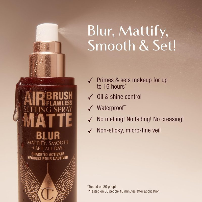 Charlotte Tilbury Airbrush Flawless Matte Setting Spray - Ultra-Fine Mist for 16Hr Makeup & Oil Control | Humidity & Waterproof