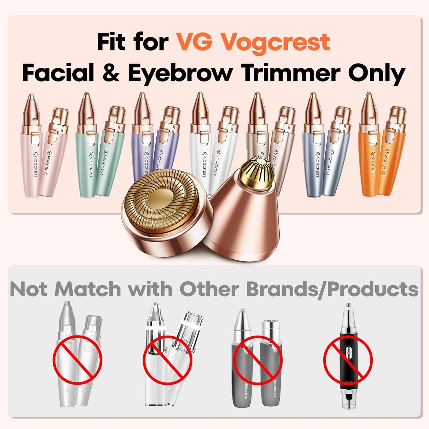 VOGCREST Replacement Heads for Facial Hair Removal - Painless Eyebrow Trimmer Razor Set for VG-102, VG-1023, VG-1024