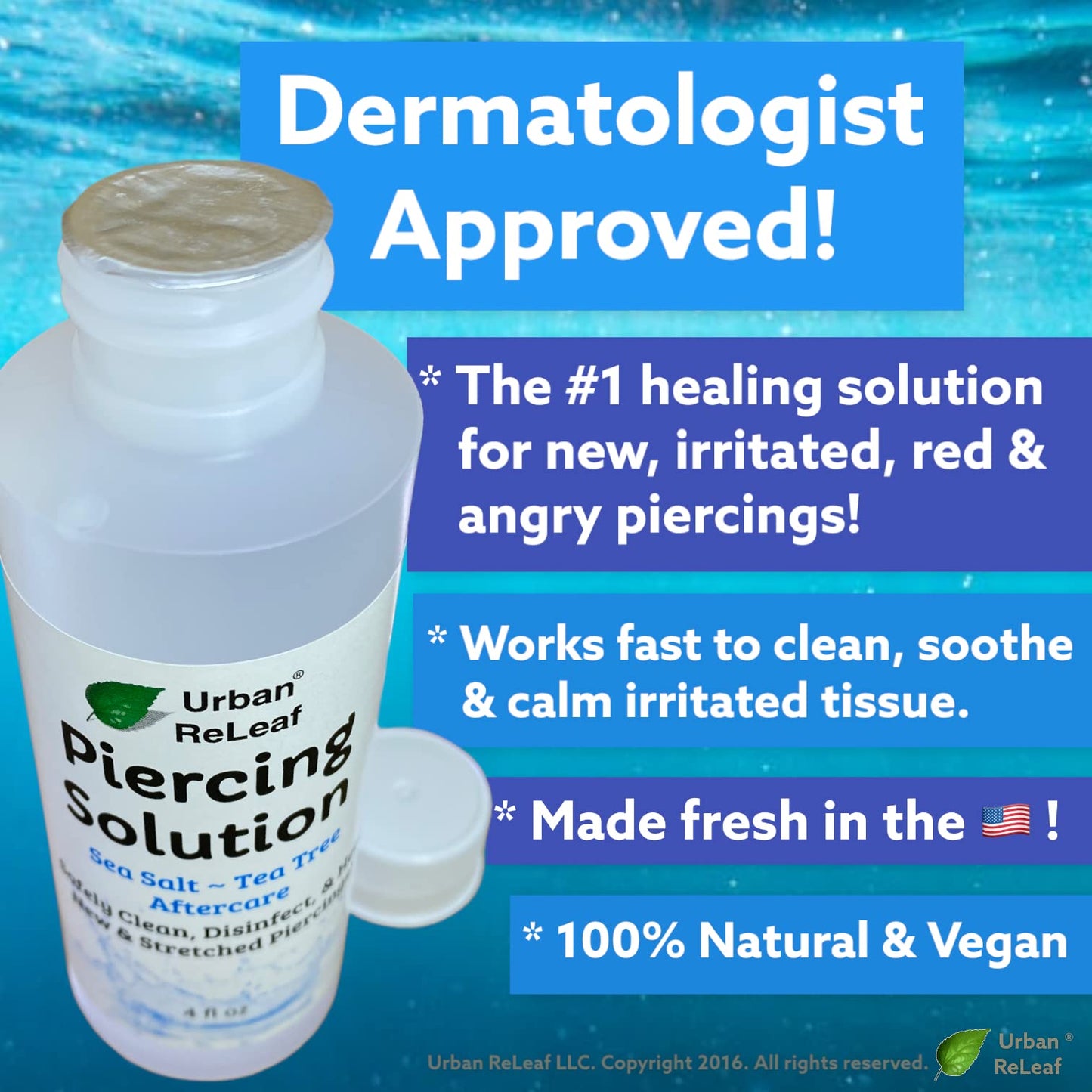 Urban ReLeaf Piercing Solution, Sea Salts & Tea Tree Aftercare, 4 oz