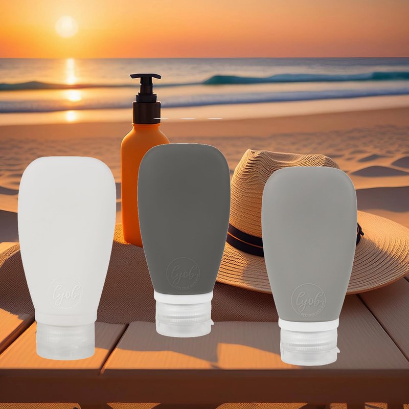 LYOB Travel Bottles for Toiletries, TSA Approved 3oz (90ml) Leak Proof Silicone Refillable Squeeze Travel Size Containers BPA Free for Cleansers, Lotions, Shampoo 3-pk (Black-Gray-White)