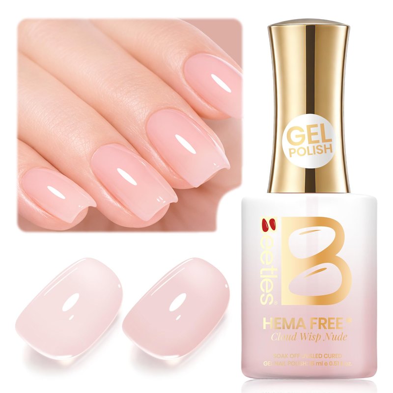 Beetles Cloud Wisp Nude Gel Nail Polish - 15ML Full Size Neutral Jelly Nude Pink Nail Polish Base Color Nail Concealer Sheer Translucent Effect Soak Off UV LED French Nail Art Salon DIY Manicure Gifts