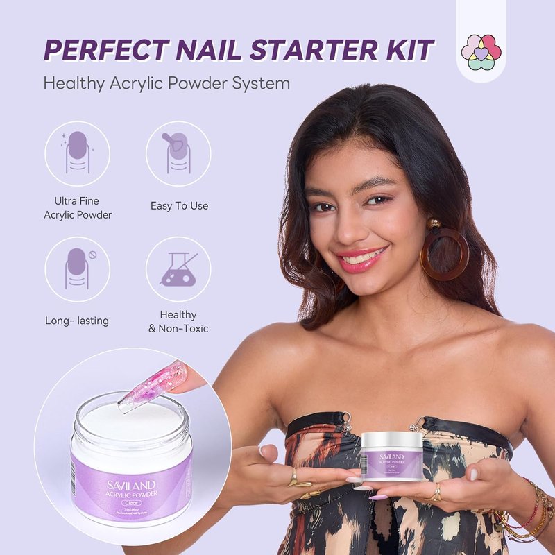 Acrylic Nail Kit Starter Set - 30g Clear Powder & Liquid | Essential Tools for DIY Manicure