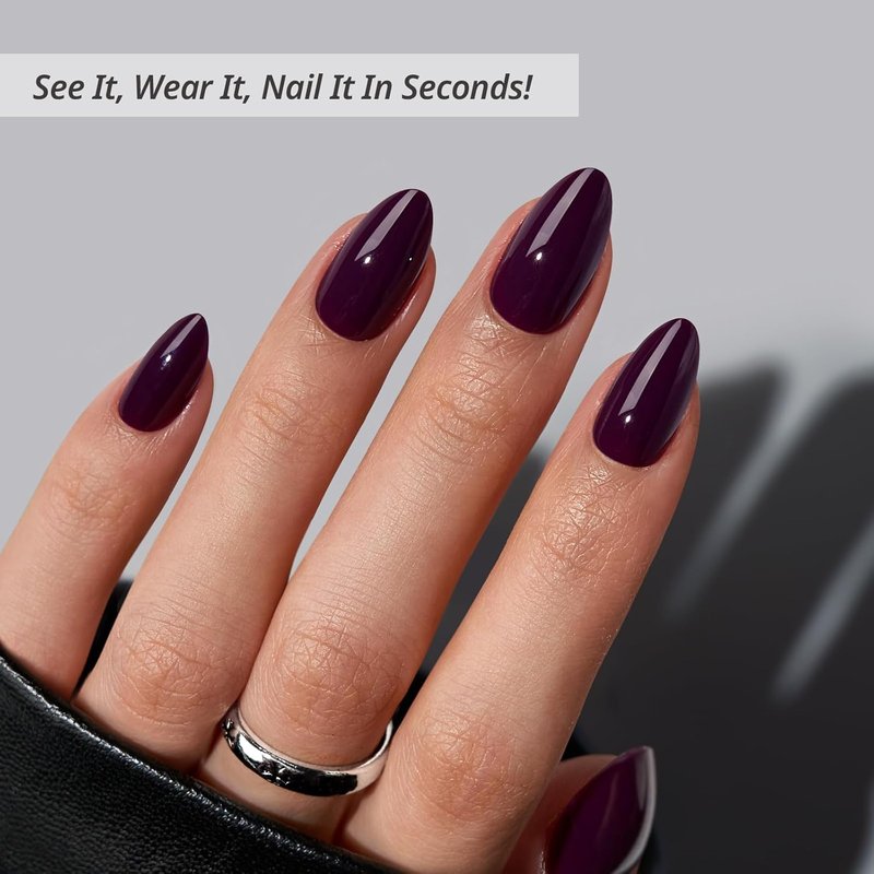 BTArtbox Press On Nails - Poison Potion Dark Purple Almond Nails | 32-Piece Soft Gel Kit in 16 Sizes