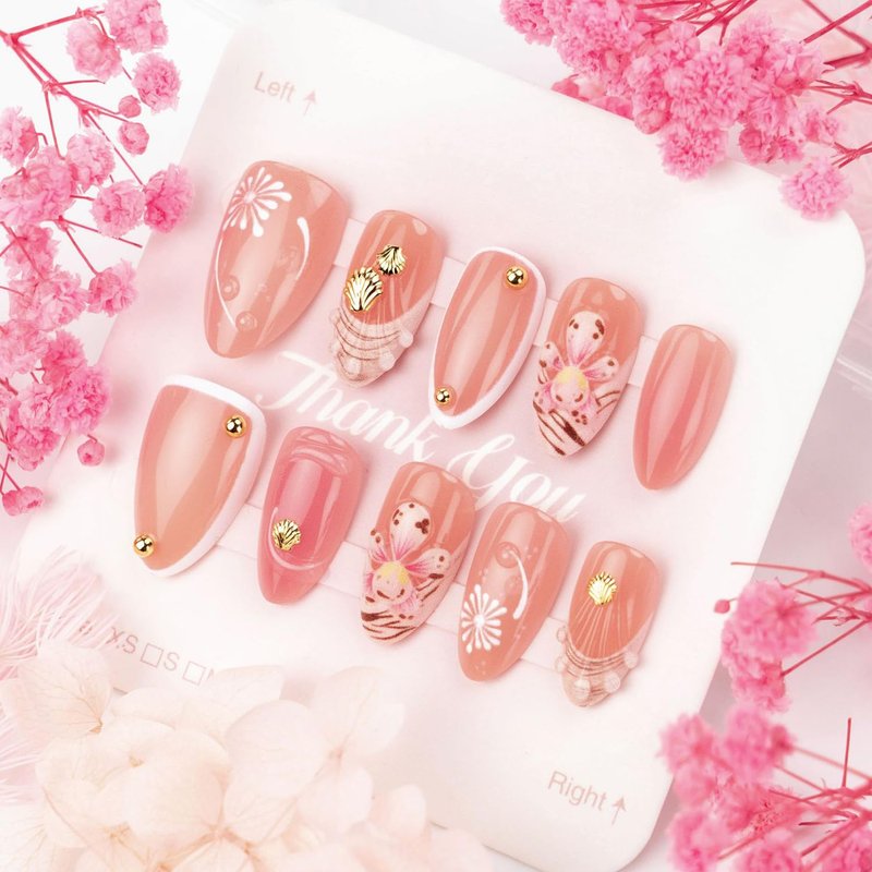 Skiennix Handmade Press-On Nails - Medium Almond 3D Leopard Print French Tip | 30PCS Nude Pink Set