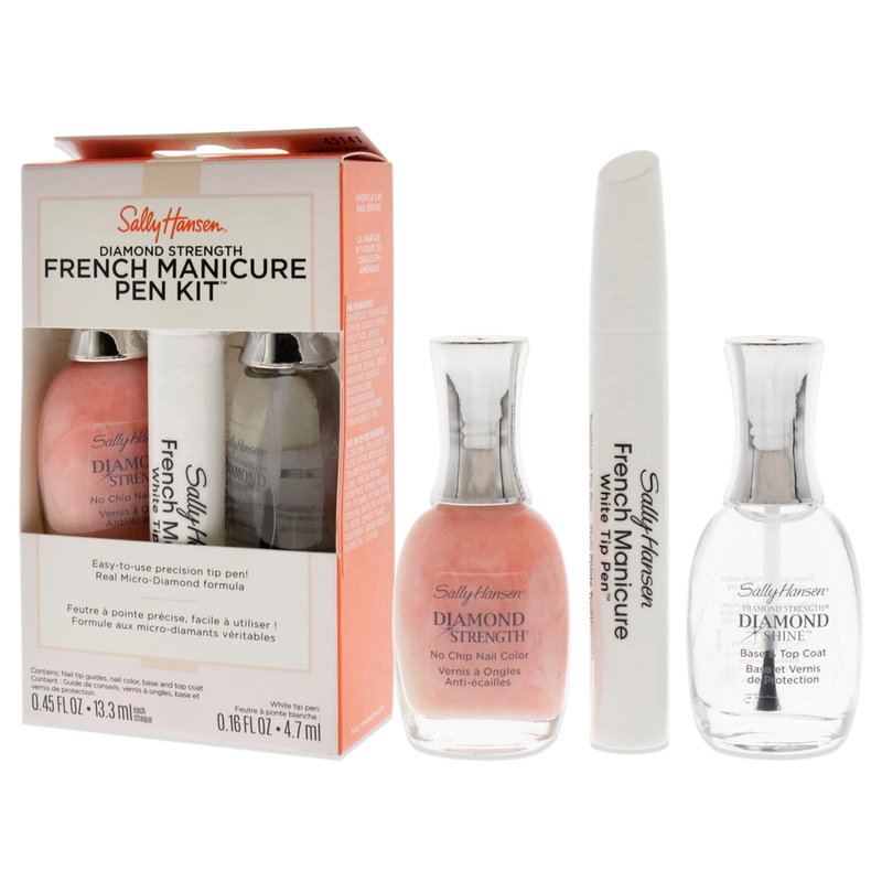 Sally Hansen Diamond Strength French Manicure Set - 45141 Ballet Bare 0.45oz Nail Polish - 3227 Ballet Bare, 0.45 Base and Top Coat, 0.16oz Precision Tip Pen Women 3 Pc