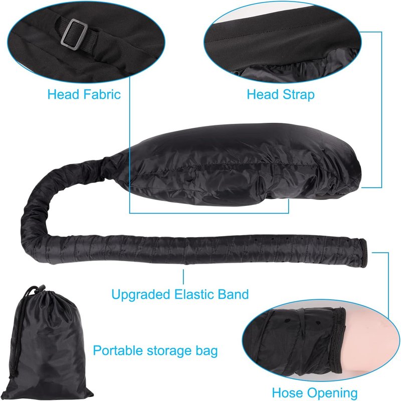 Skiennix Large Hooded Hair Dryer Bonnet Cap - Fast Drying with Long Tube | Fits All Head Sizes