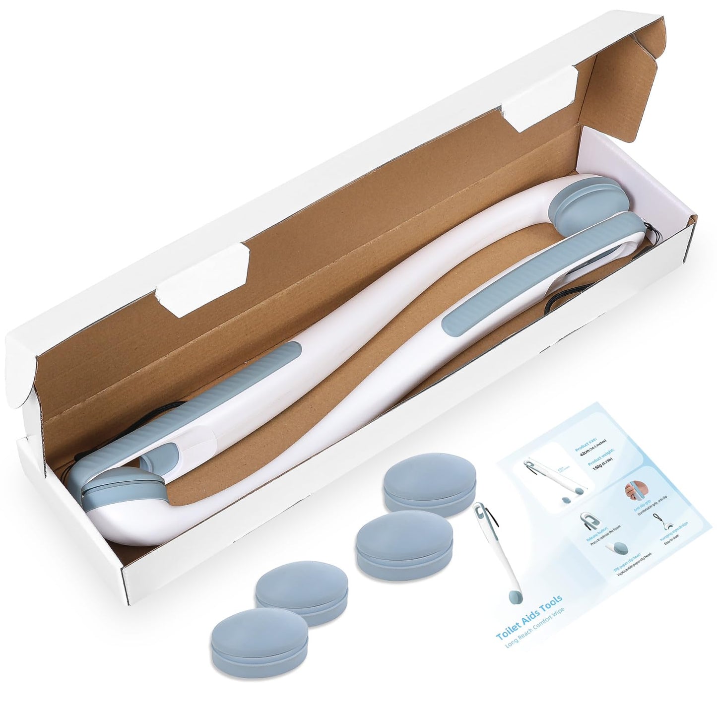 Chonario Toilet Aids for Wiping Bottom, 2-Pack - Long Reach Comfort Wipe with Replaceable Head & Strap - Bottom Buddy Wiping Aid for Elderly, Disabled & Post-Surgery